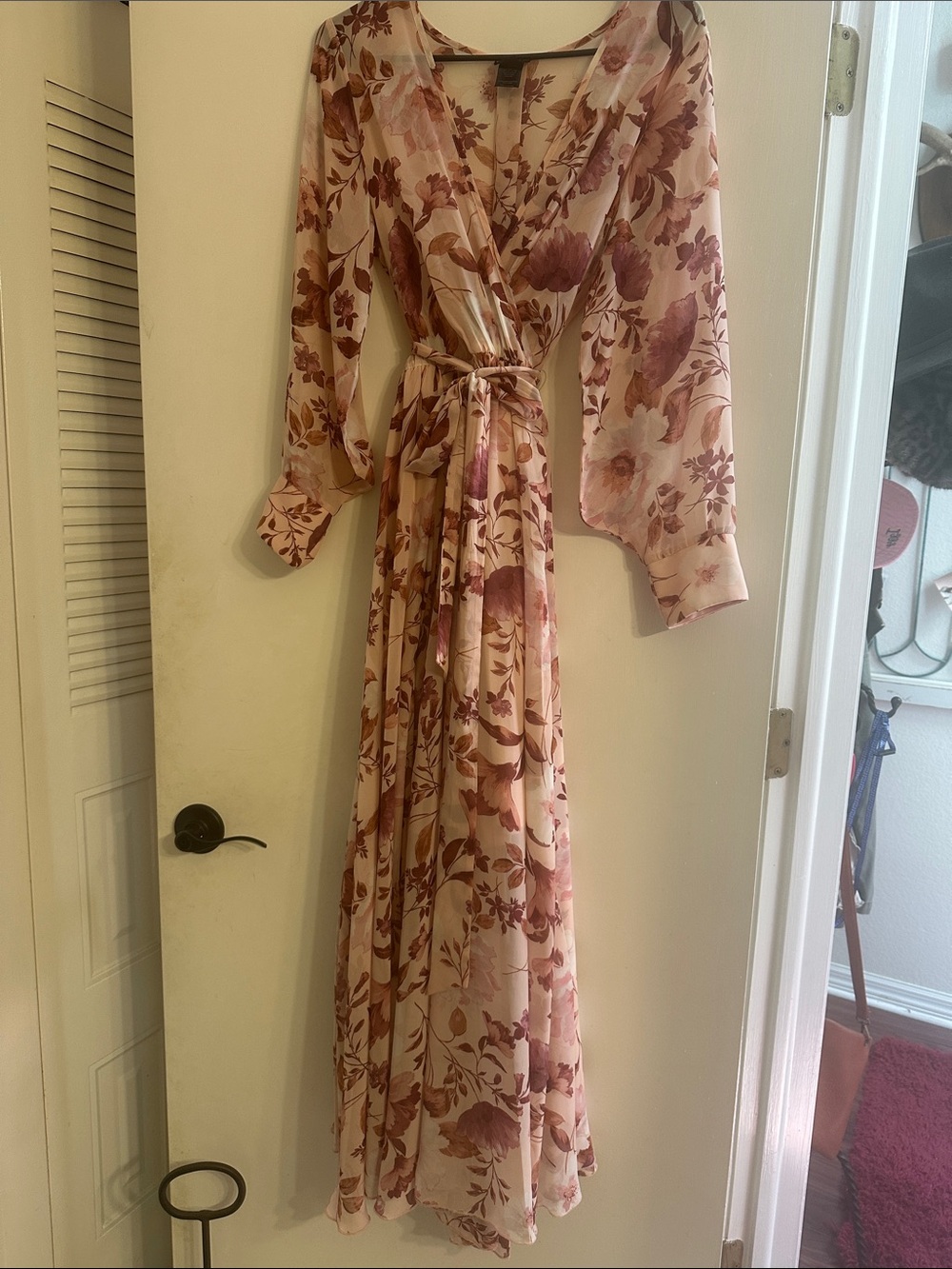 Floral Wrap Maxi Dress in Blush Pink